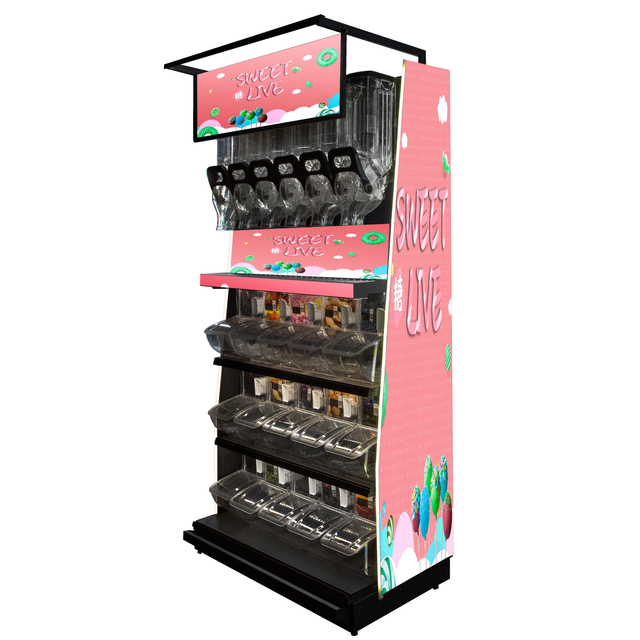 ТГ-0615 Железное дисплей полки с гравитационными бункерами и мусорными банками 